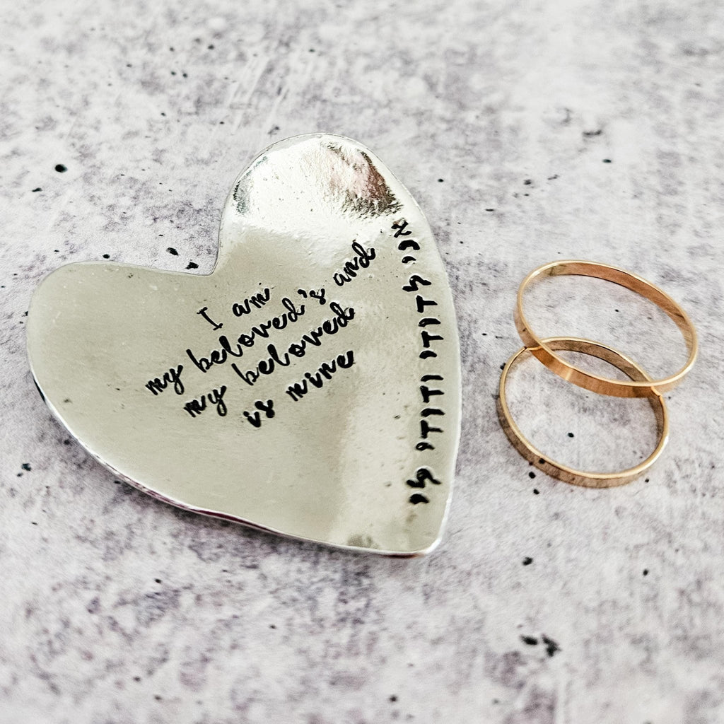 I am my Beloved's Heart Shaped Pewter Ring Dish - Che Cose Belle