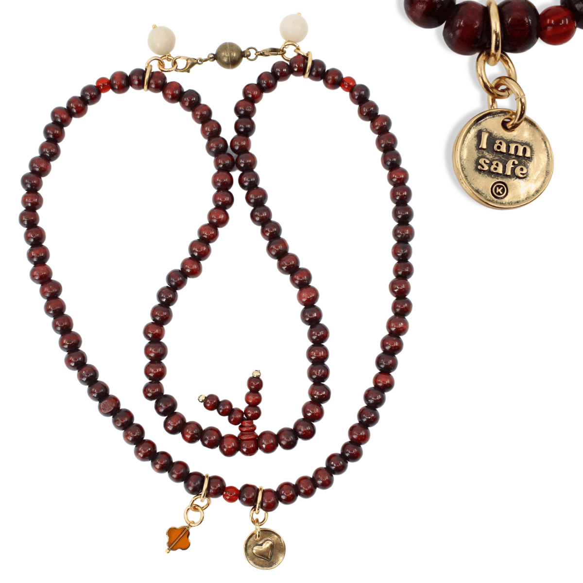 I Am Safe Heart Wood Boho Wrap Bracelet/Necklace - Che Cose Belle
