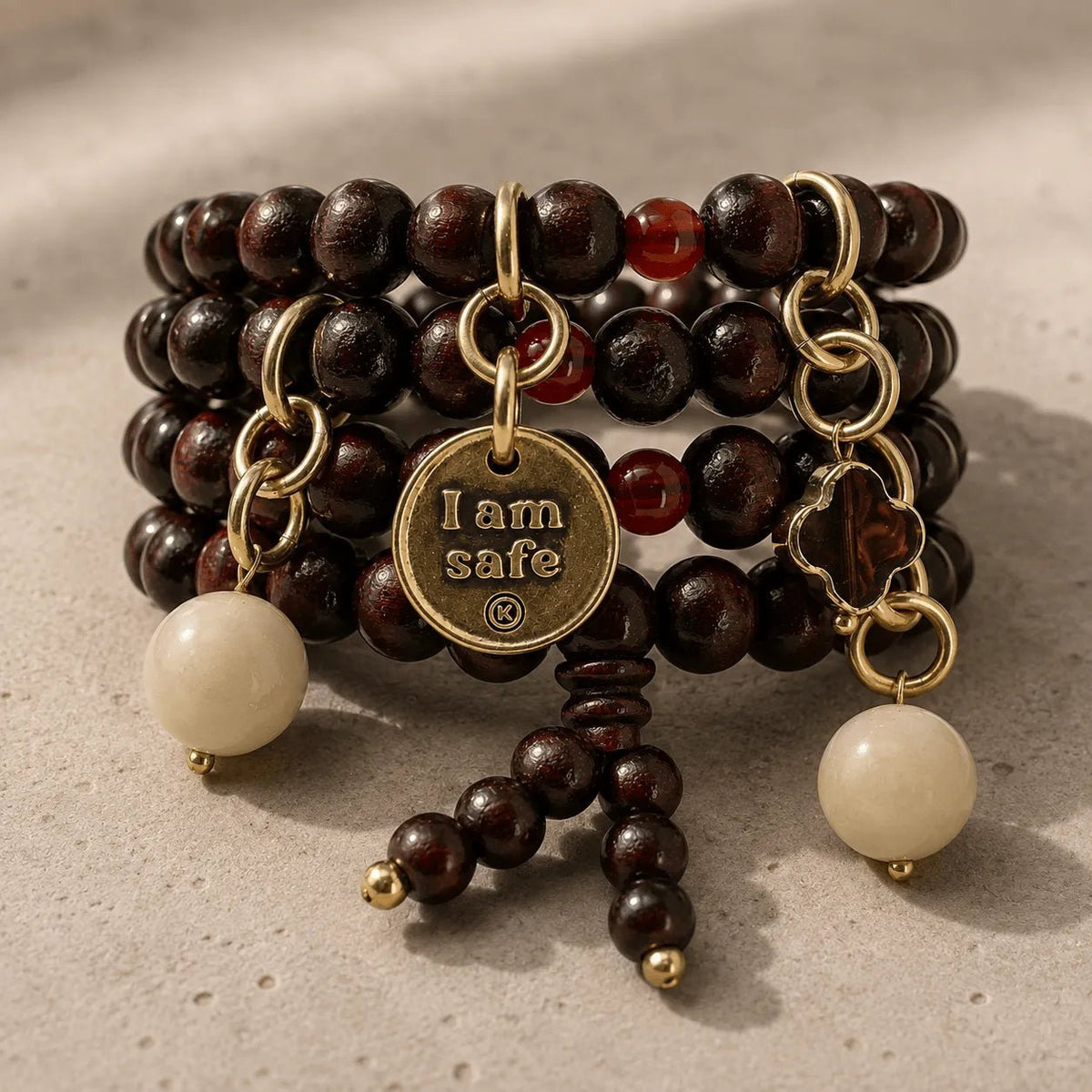 I Am Safe Heart Wood Boho Wrap Bracelet/Necklace - Che Cose Belle