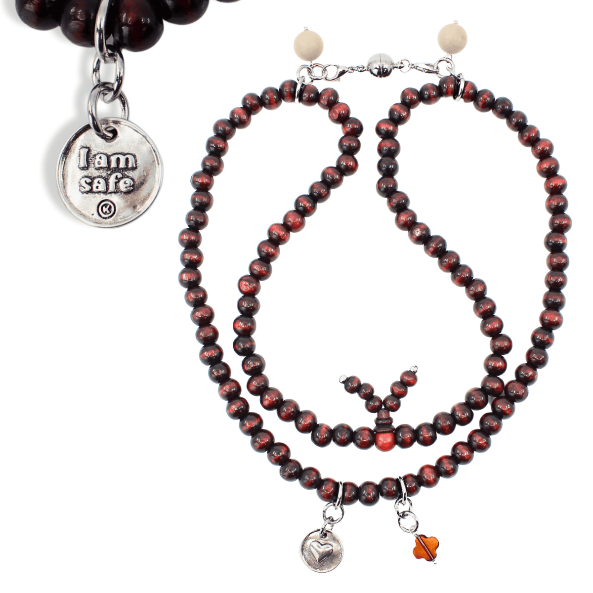 I Am Safe Heart Wood Boho Wrap Bracelet/Necklace - Che Cose Belle