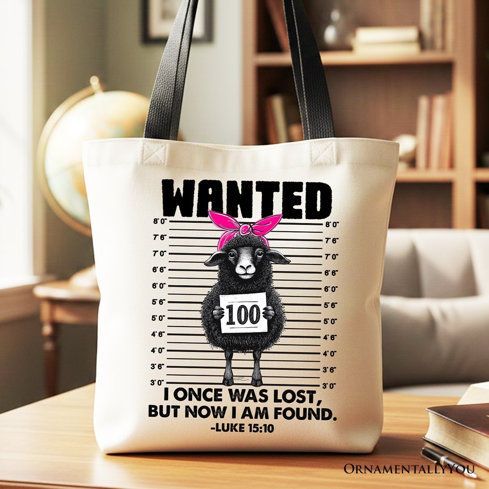 I Once Was Lost But Now I Am Found Luke 15:10 Christian Tote Bag, Wanted Black Sheep Gift Shopper - Che Cose Belle