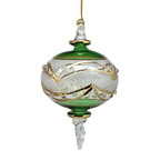 Gold Etched Blown Glass Sphere - Green