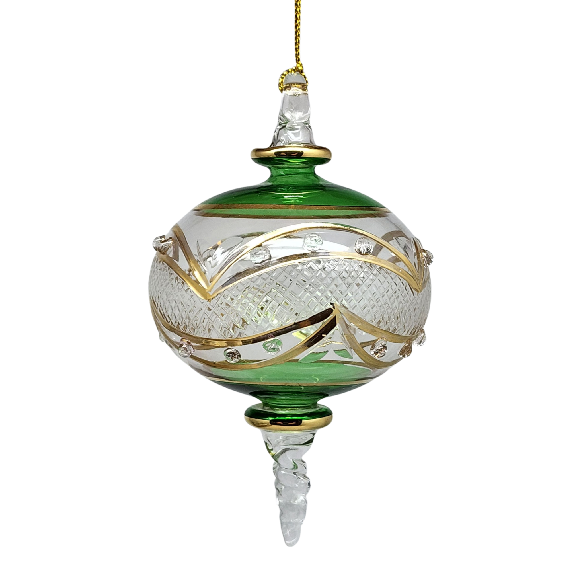 Gold Etched Blown Glass Sphere - Green