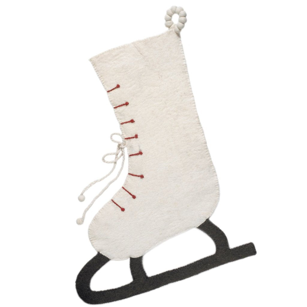 Ice Skate Hand Felted Wool Cream Christmas Stocking Skate Arcadia Home - Che Cose Belle