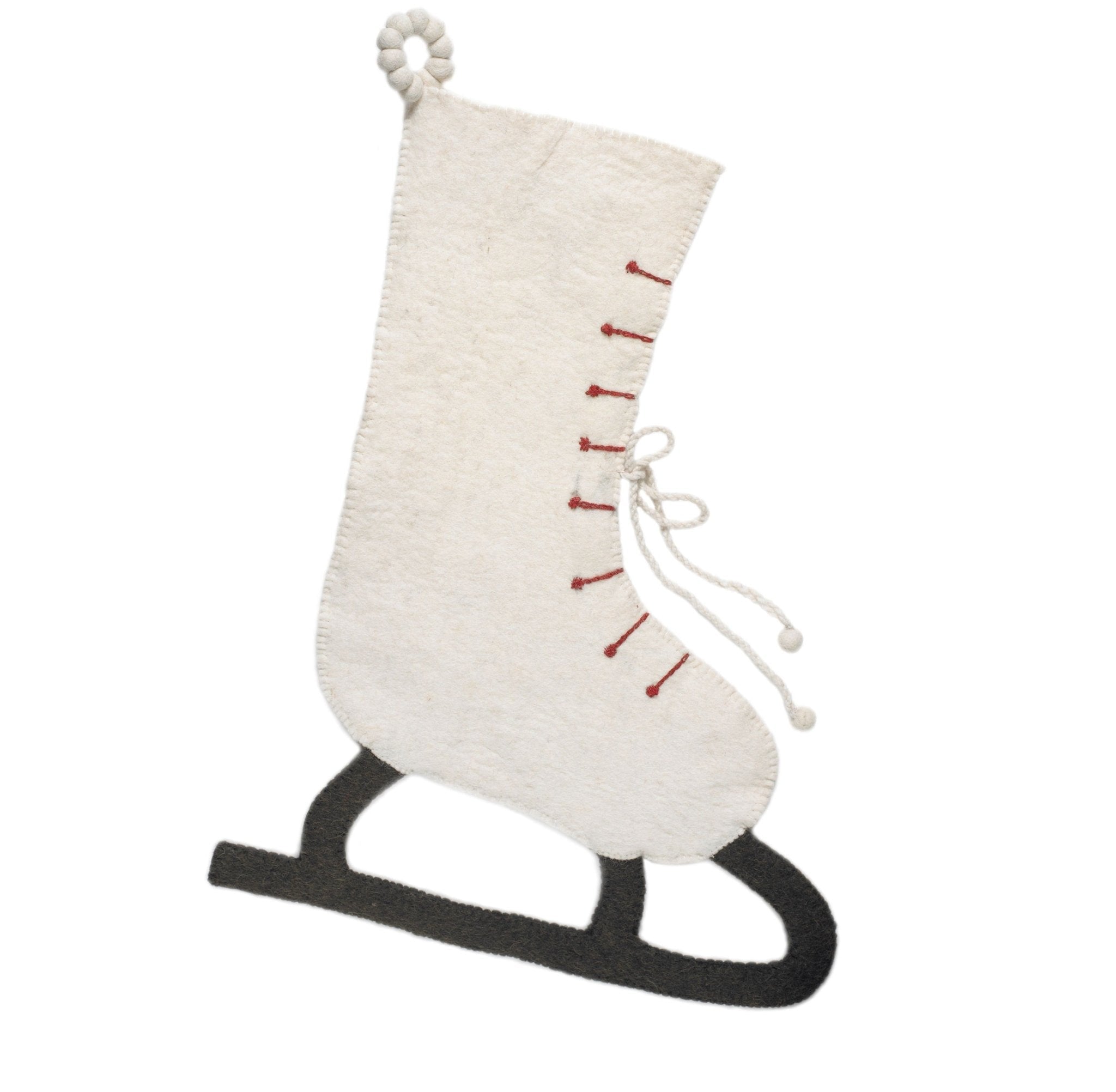 Ice Skate Hand Felted Wool Cream Christmas Stocking Skate Arcadia Home - Che Cose Belle