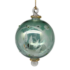 Etched Blown Glass Ball with Crystal Accents - Green