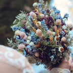 Dried Flower Bouquet with Blue Lavender, Pink Gomphrena, Daisies, Wheat & Oregano