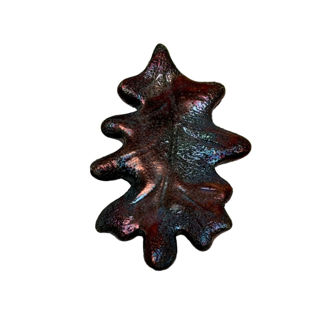 Raku Ceramic Leaf Focal Pendant - Artist Signed Rama - 46mm Brown Copper Iridescent