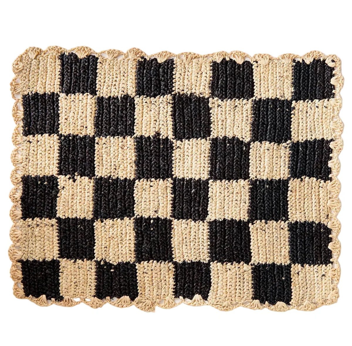 Black checked Placemat, Rectangular raffia tabletop