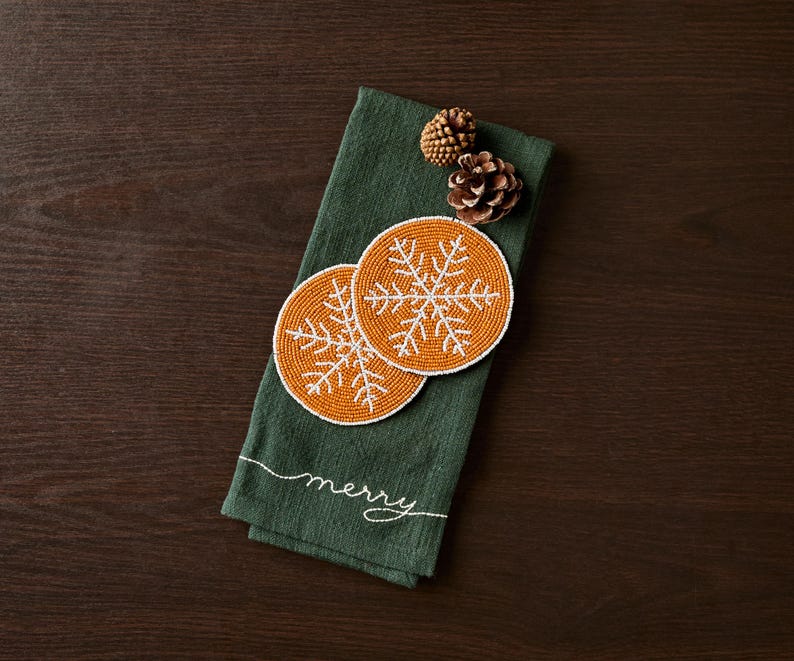 Handmade Beaded Holiday Coaster – Christmas Table Decor by Payton James
