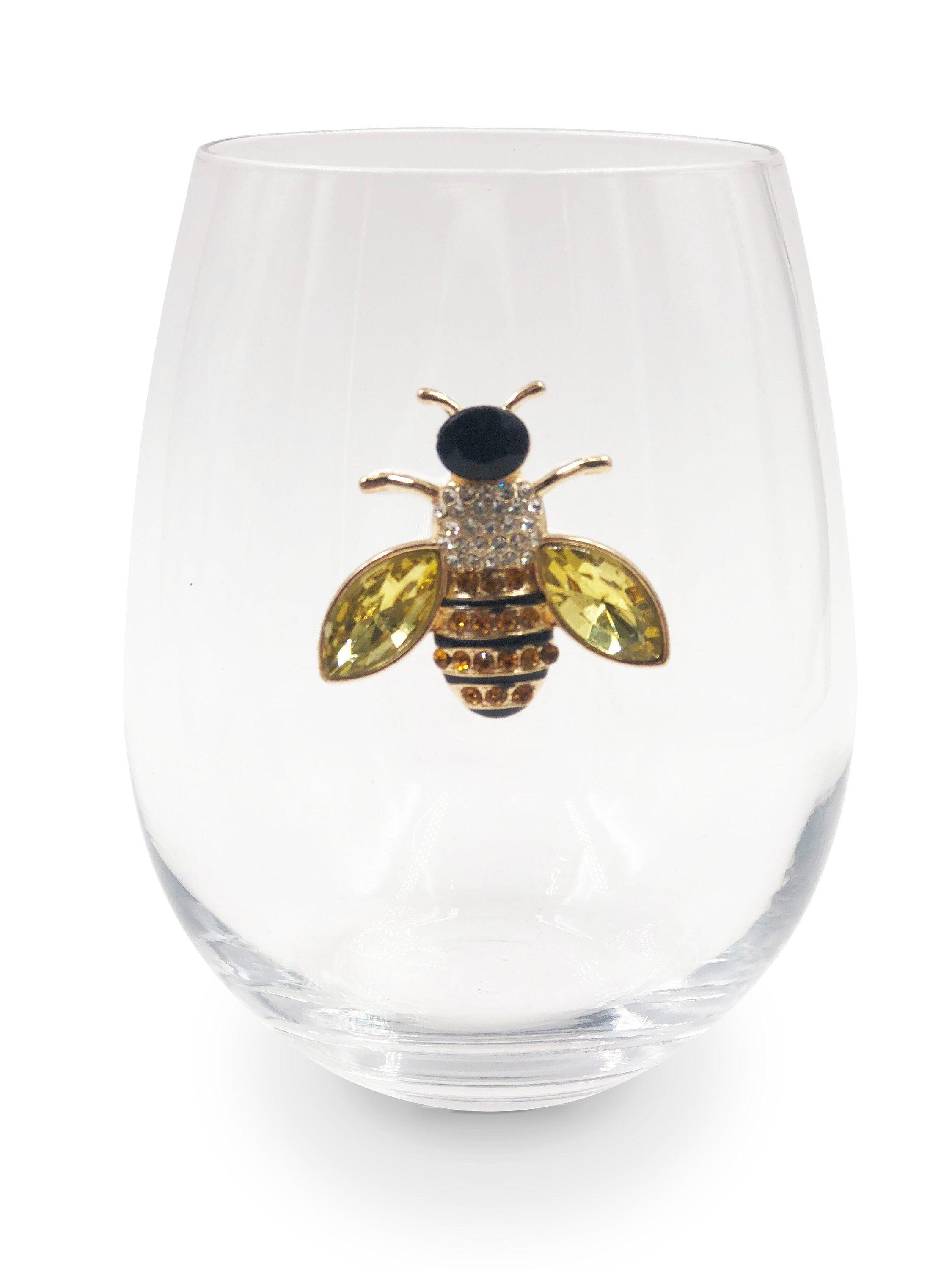 Jeweled Bee Stemless Wine Glasses