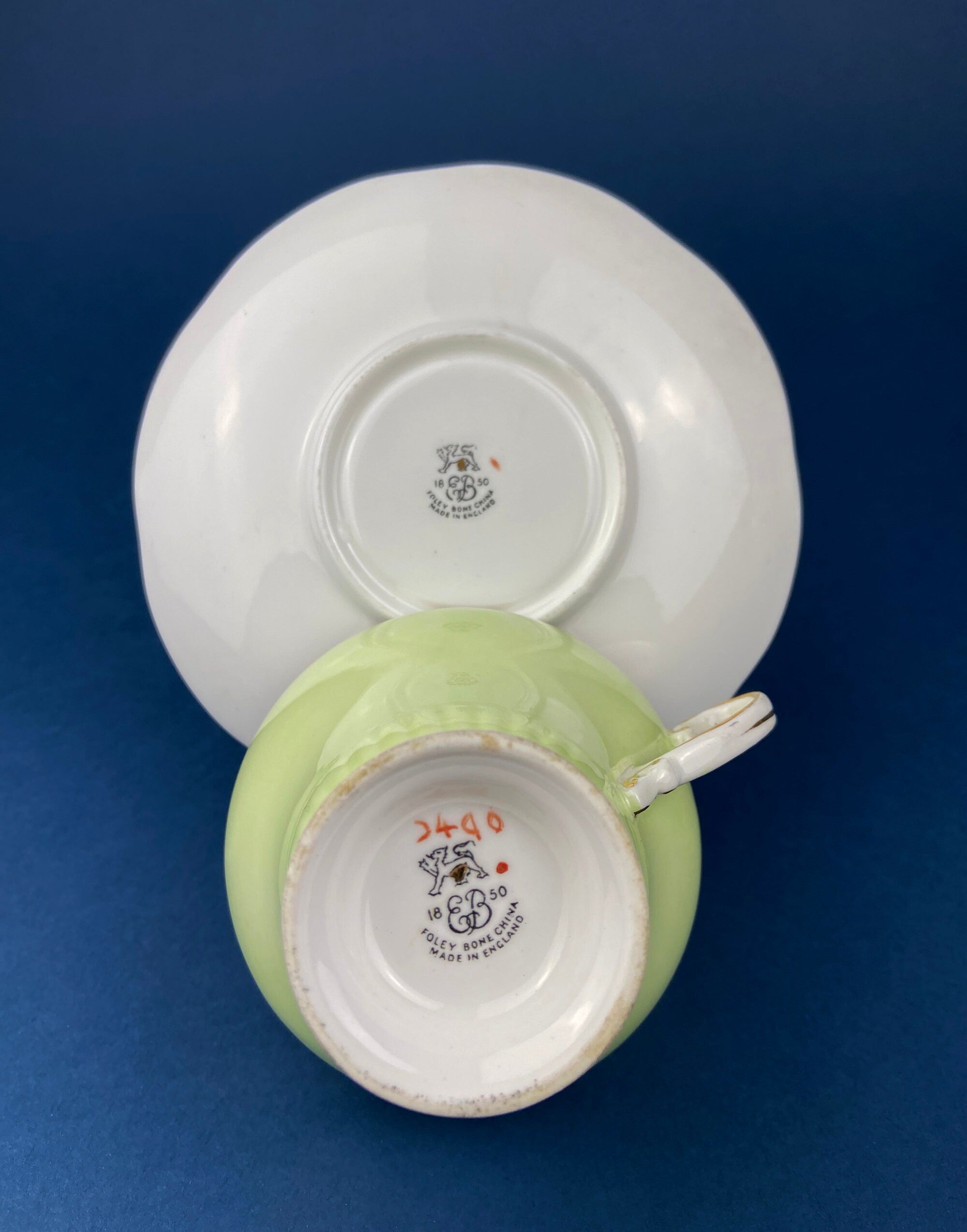 Vintage Foley Fine Bone China Tea Cup & Saucer, Mint Green Floral, Made in England