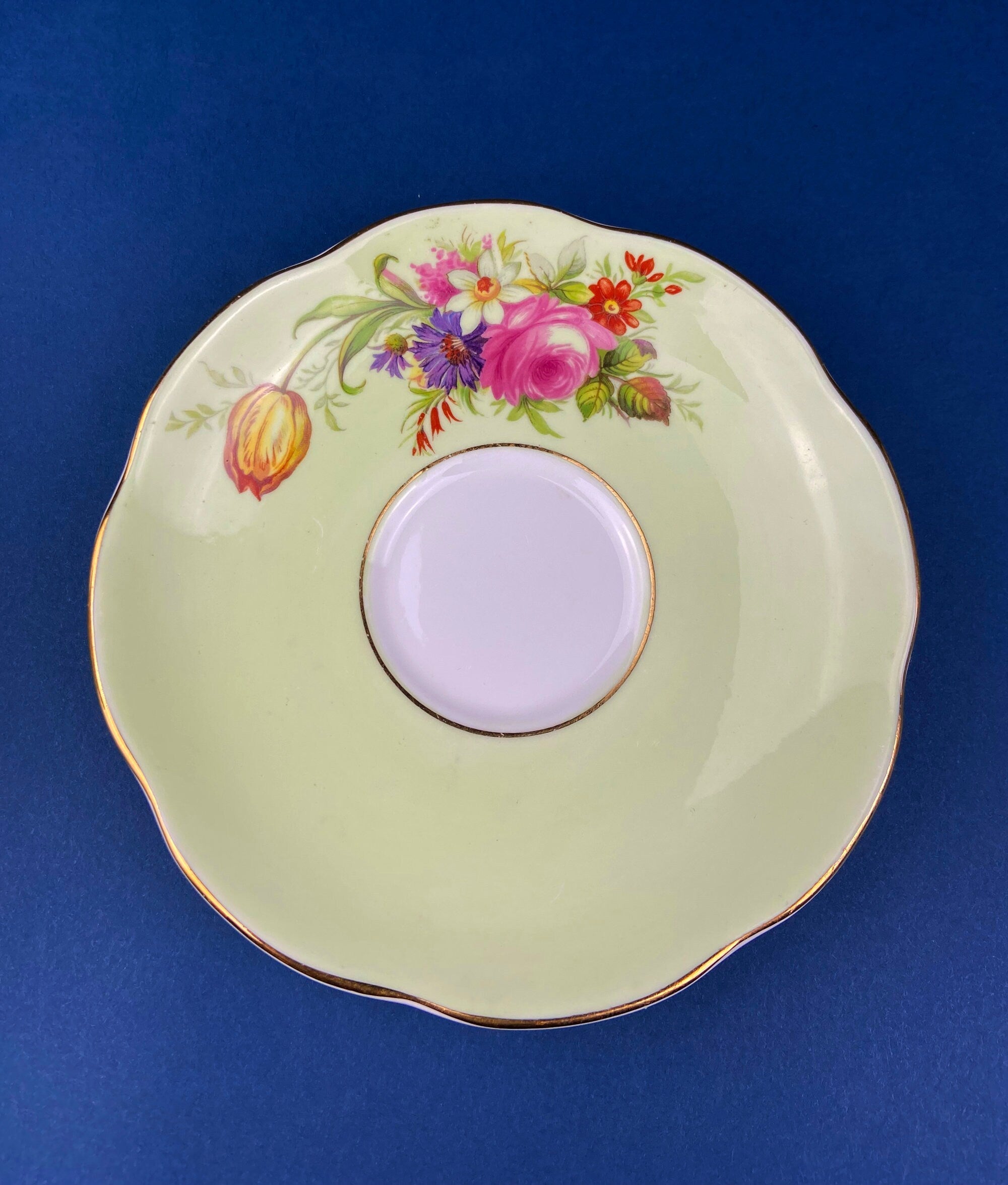 Vintage Foley Fine Bone China Tea Cup & Saucer, Mint Green Floral, Made in England