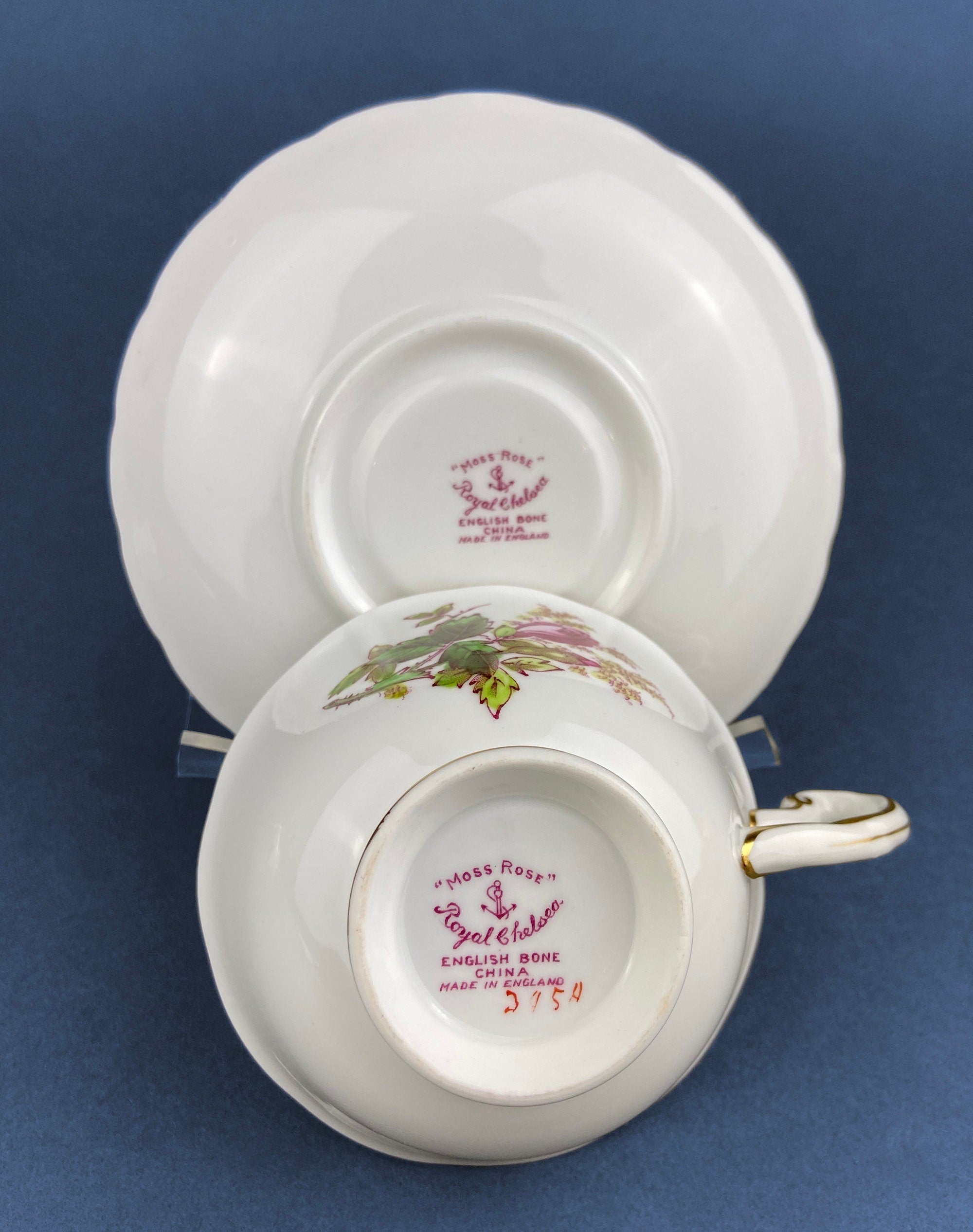 Vintage Royal Chelsey Moss Rose Tea Cup and Saucer, English Bone China
