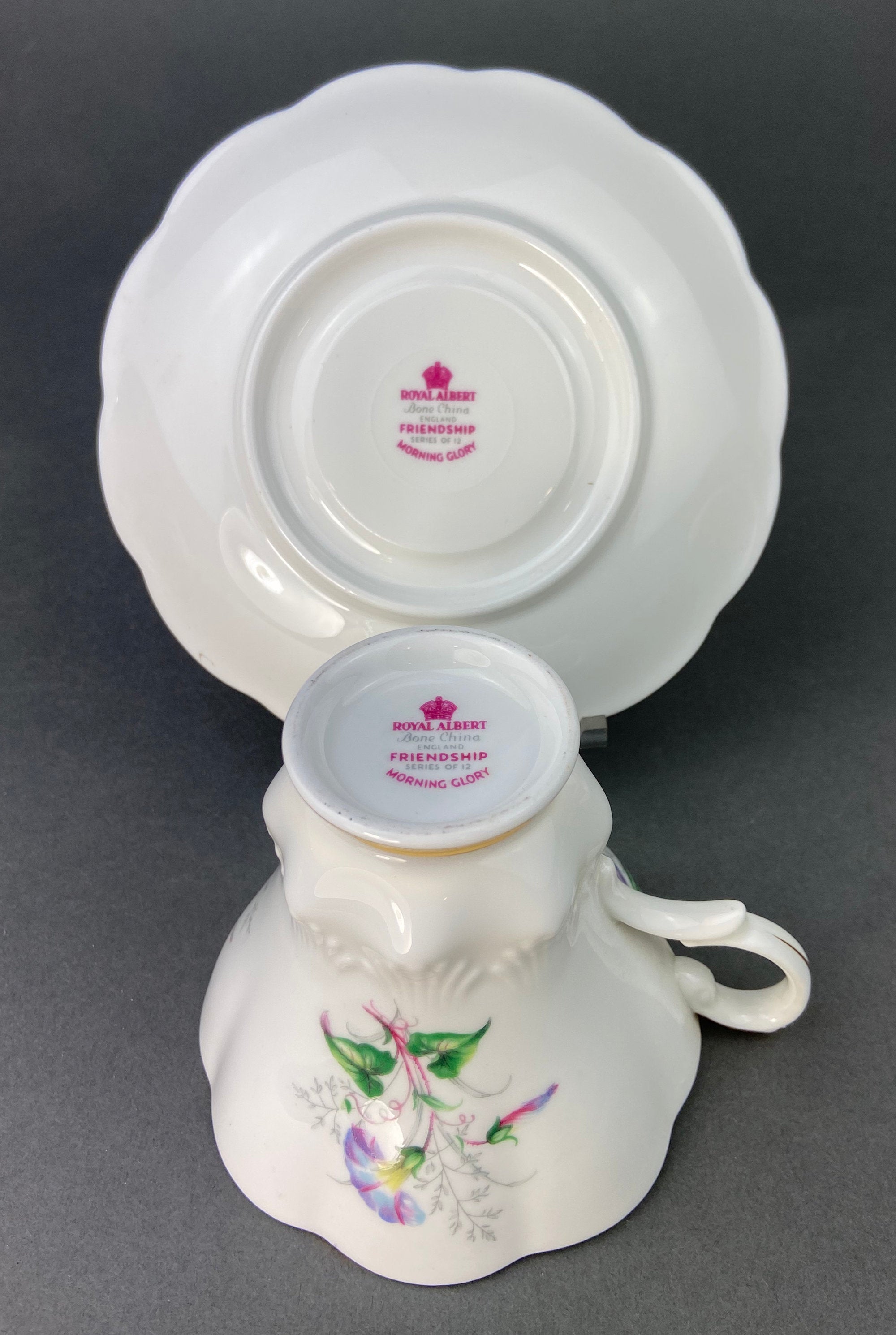 Vintage Royal Albert Tea Cup and Saucer: Bone China Morning Glory, Made in England