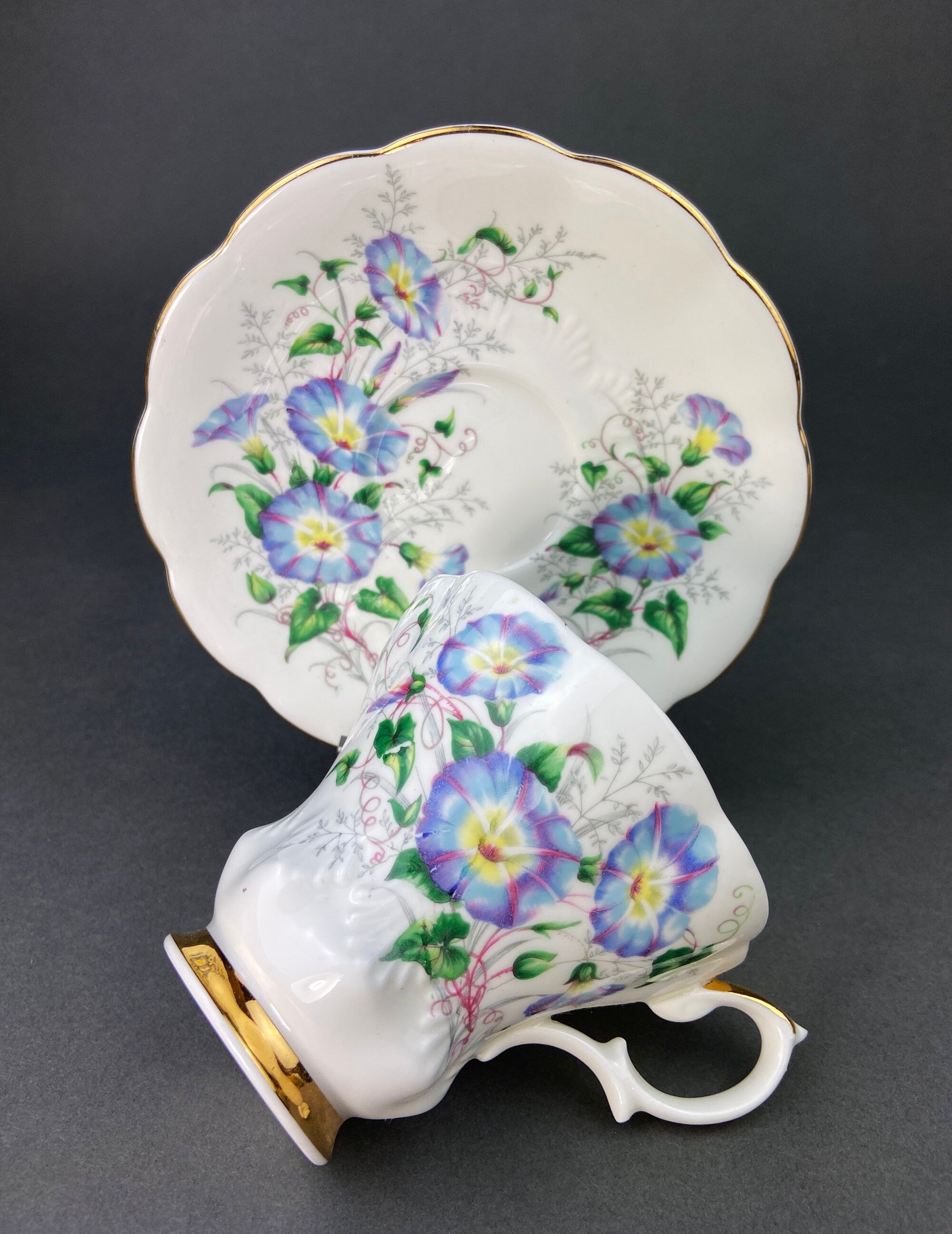 Vintage Royal Albert Tea Cup and Saucer: Bone China Morning Glory, Made in England