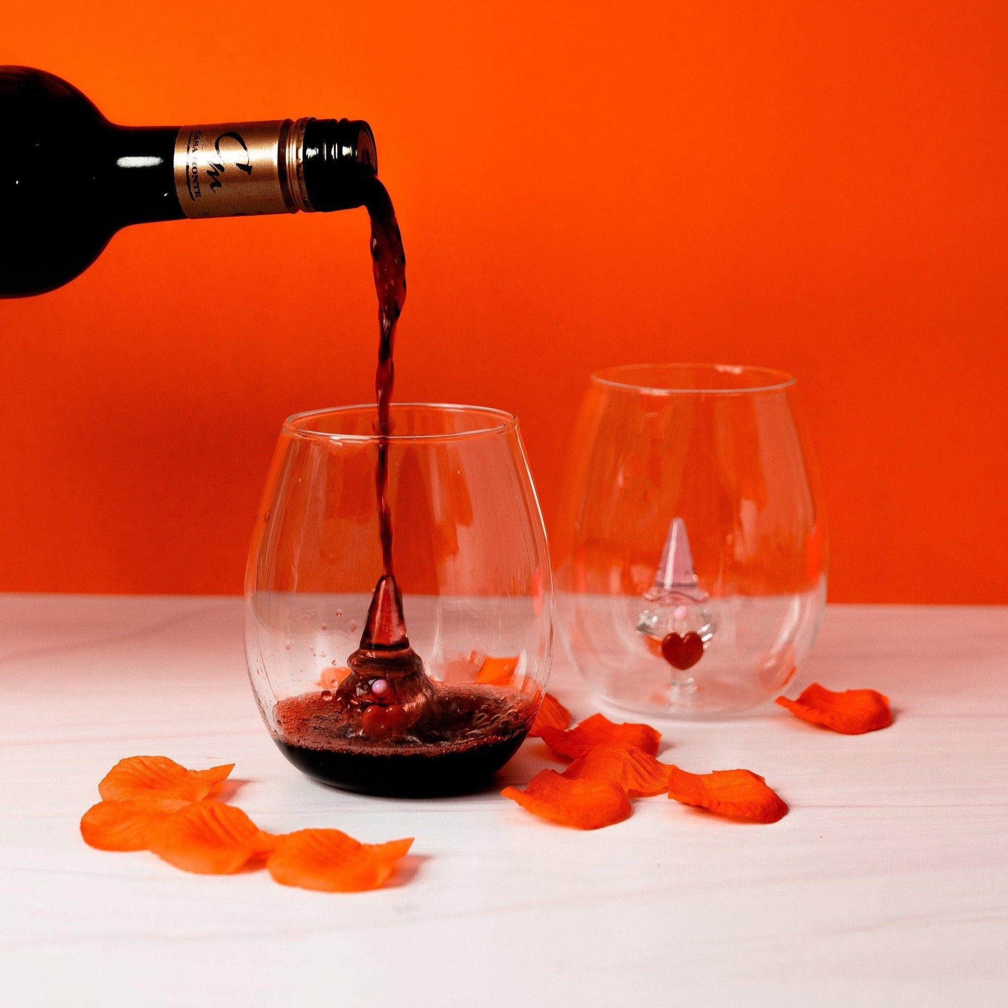 3D Gnome Heart Stemless Wine Glasses