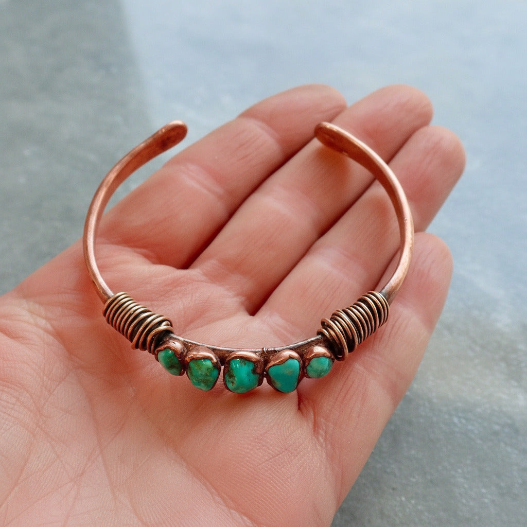 Raw Turquoise Copper Cuff — Handcrafted Crystal Jewelry Talisman for Courage