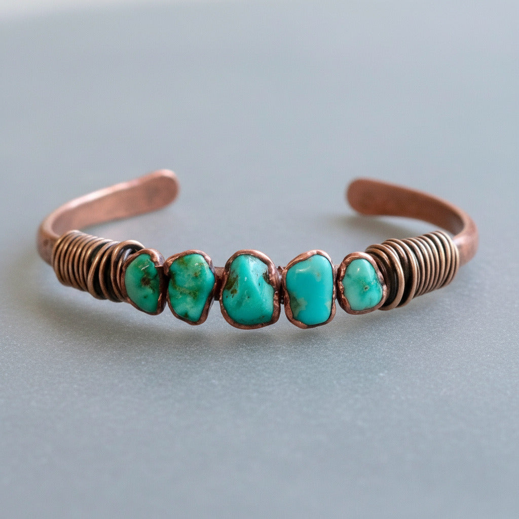 Raw Turquoise Copper Cuff — Handcrafted Crystal Jewelry Talisman for Courage