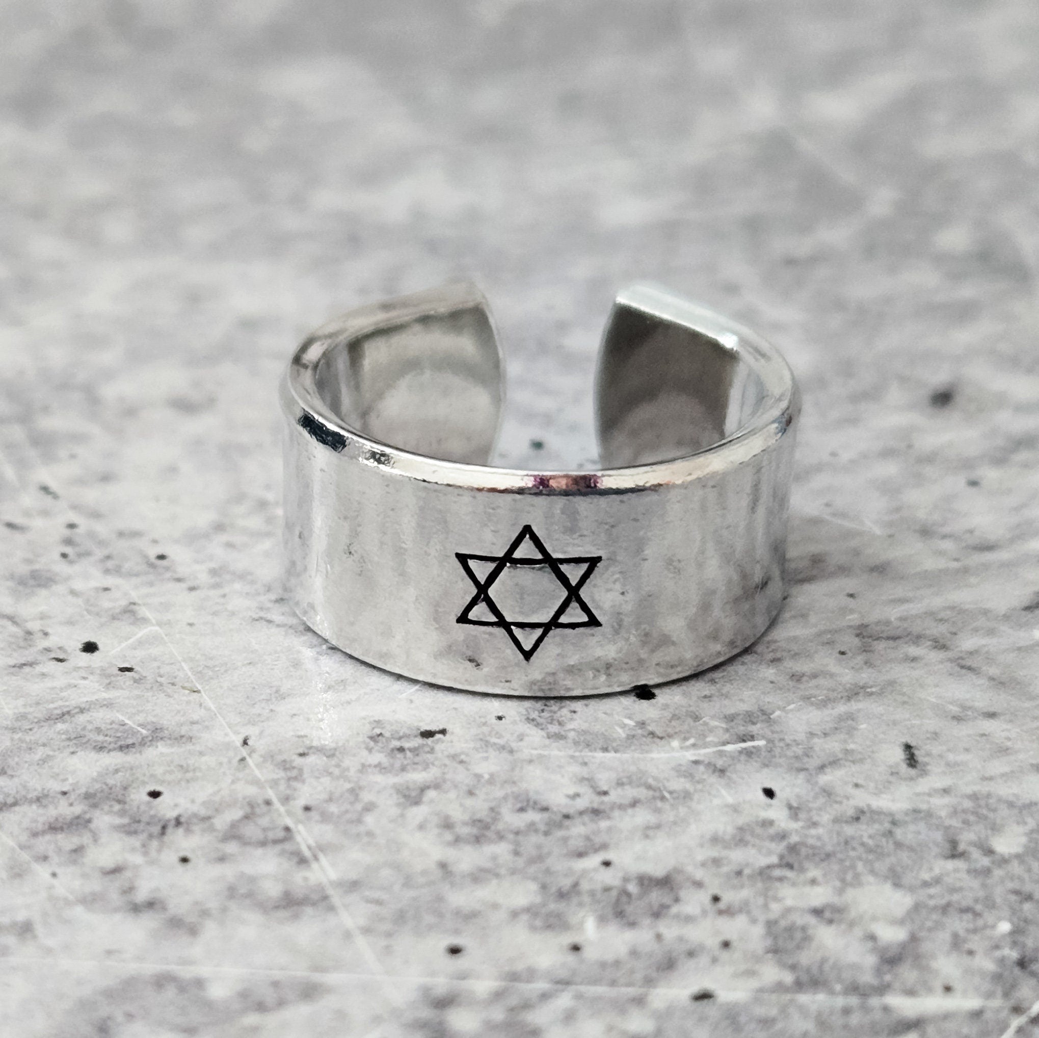 Star of David Open Back Wide Band Ring in Gold or Silver