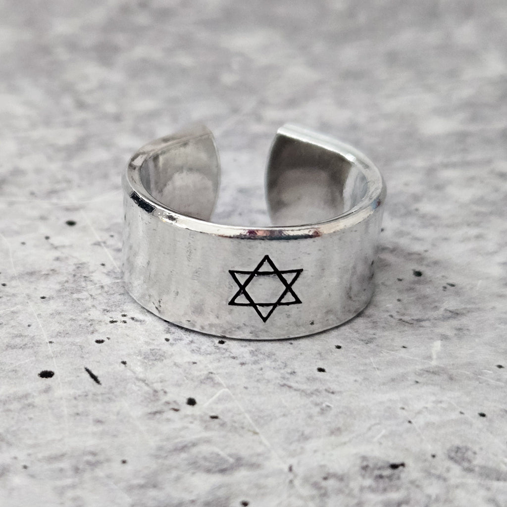 Star of David Open Back Wide Band Ring in Gold or Silver