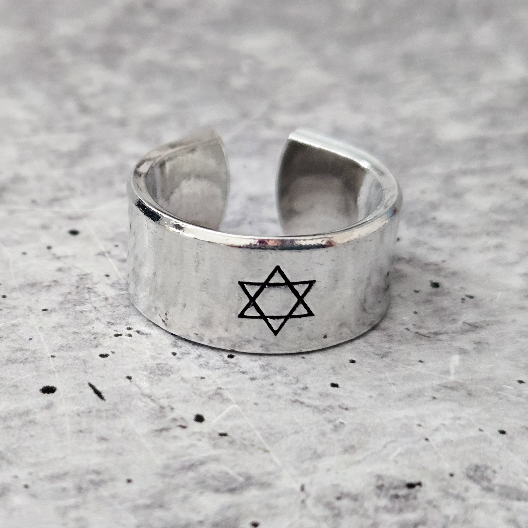 Star of David Open Back Wide Band Ring in Gold or Silver