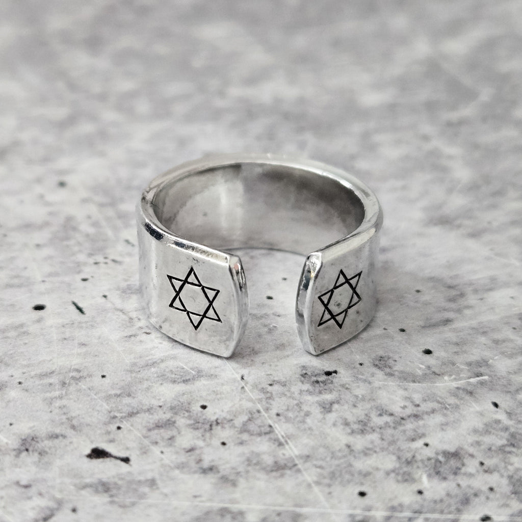 Star of David Open Back Wide Band Ring in Gold or Silver