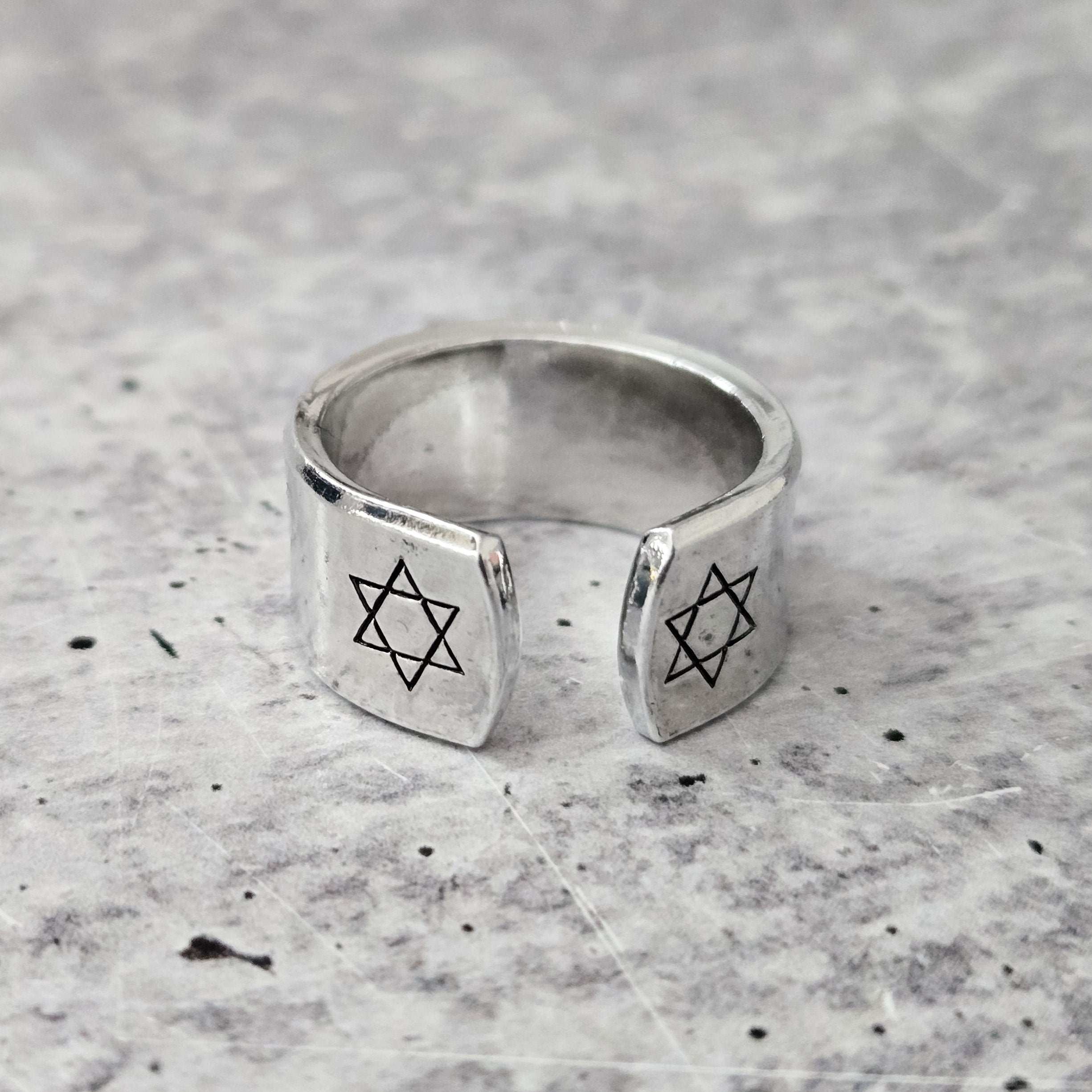 Star of David Open Back Wide Band Ring in Gold or Silver