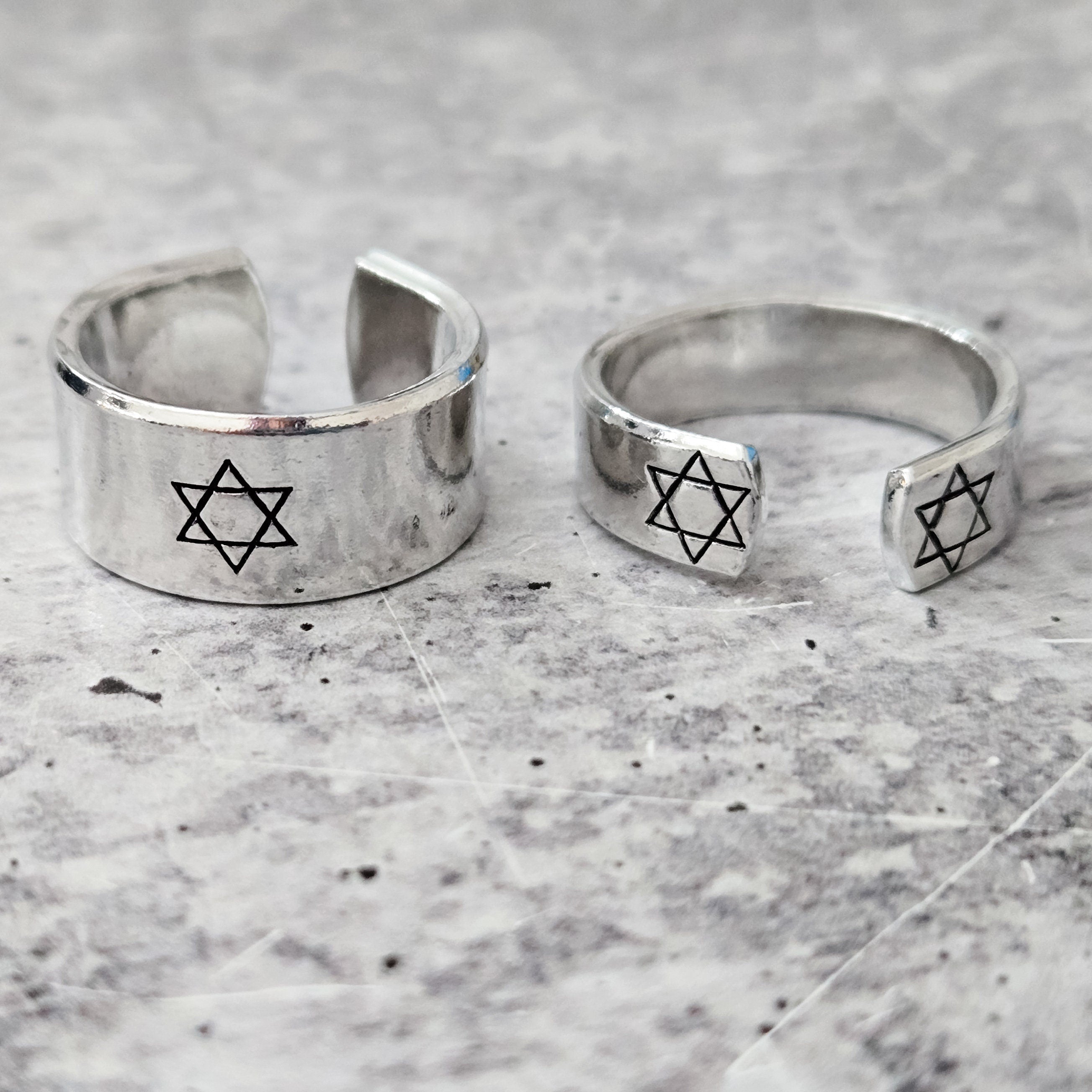 Star of David Open Back Wide Band Ring in Gold or Silver