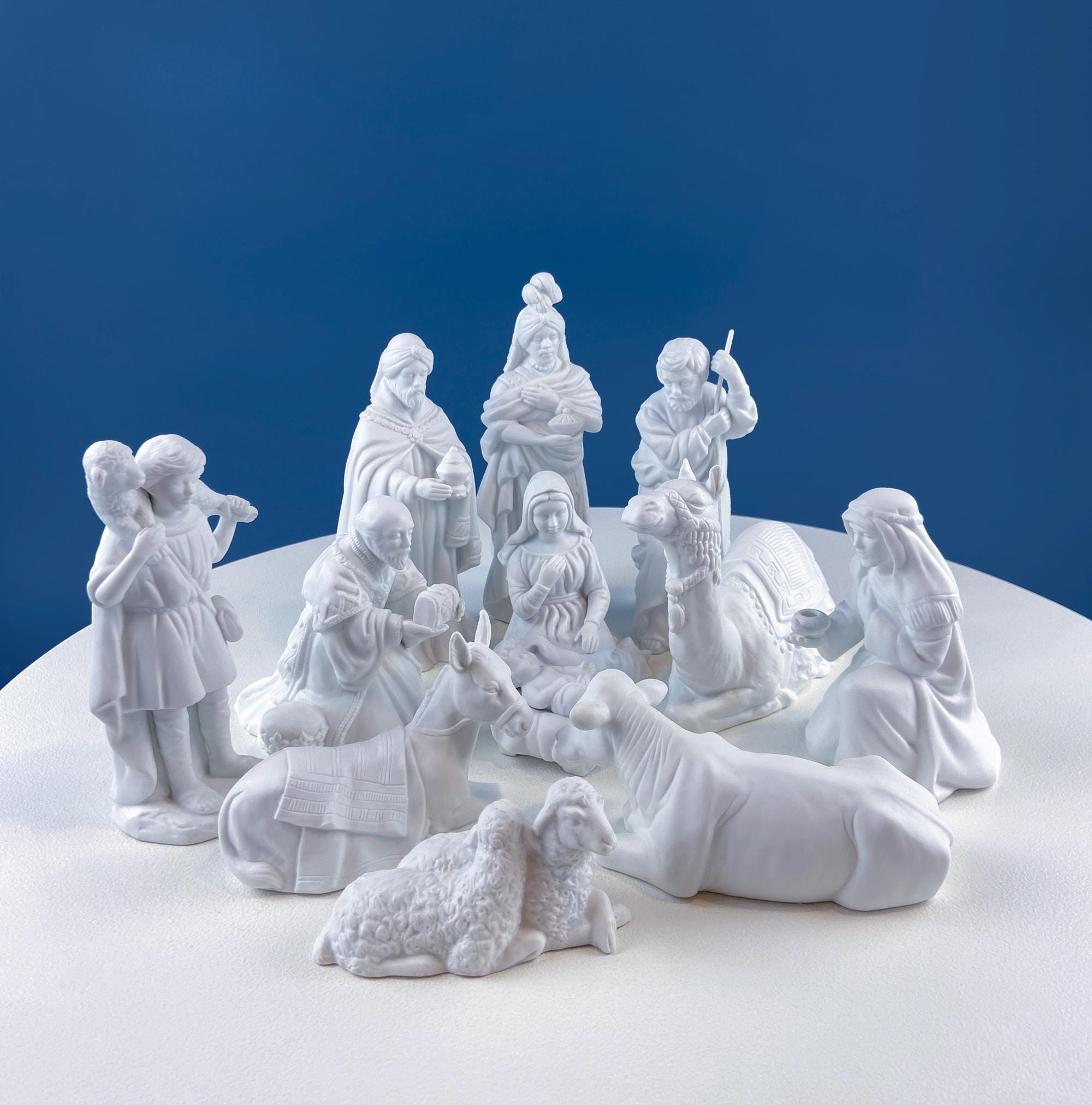 Vintage, Avon Nativity Set. White Bisque Porcelain Figurines. Set of 12 Statuettes. Modern Minimal Look. Highly Collectible. Christmas Decor