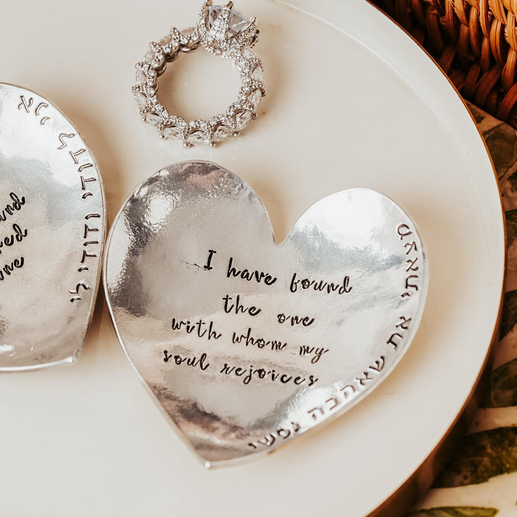 Song of Solomon Heart Shaped Pewter Ring Dish for Bride and Groom