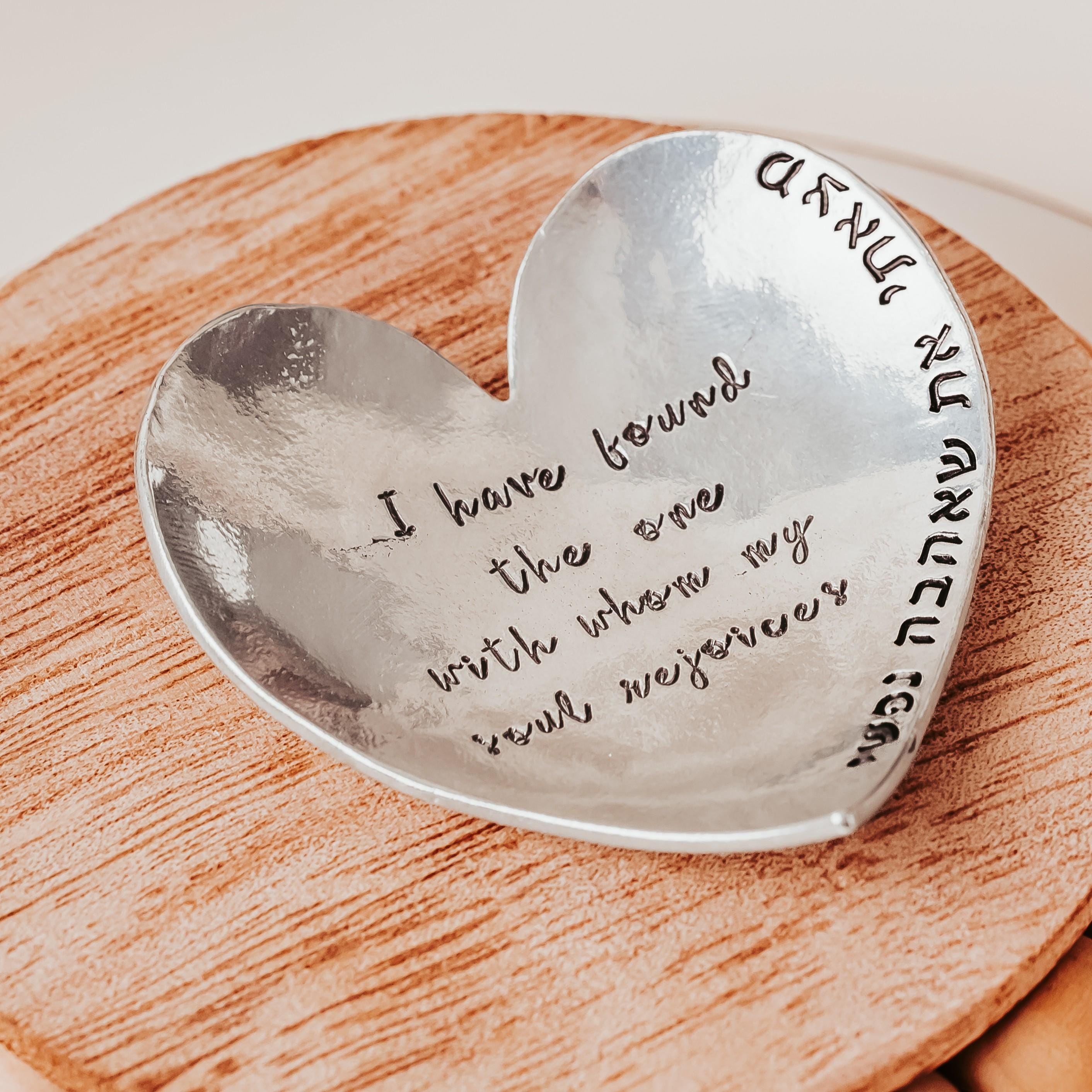 Song of Solomon Heart Shaped Pewter Ring Dish for Bride and Groom