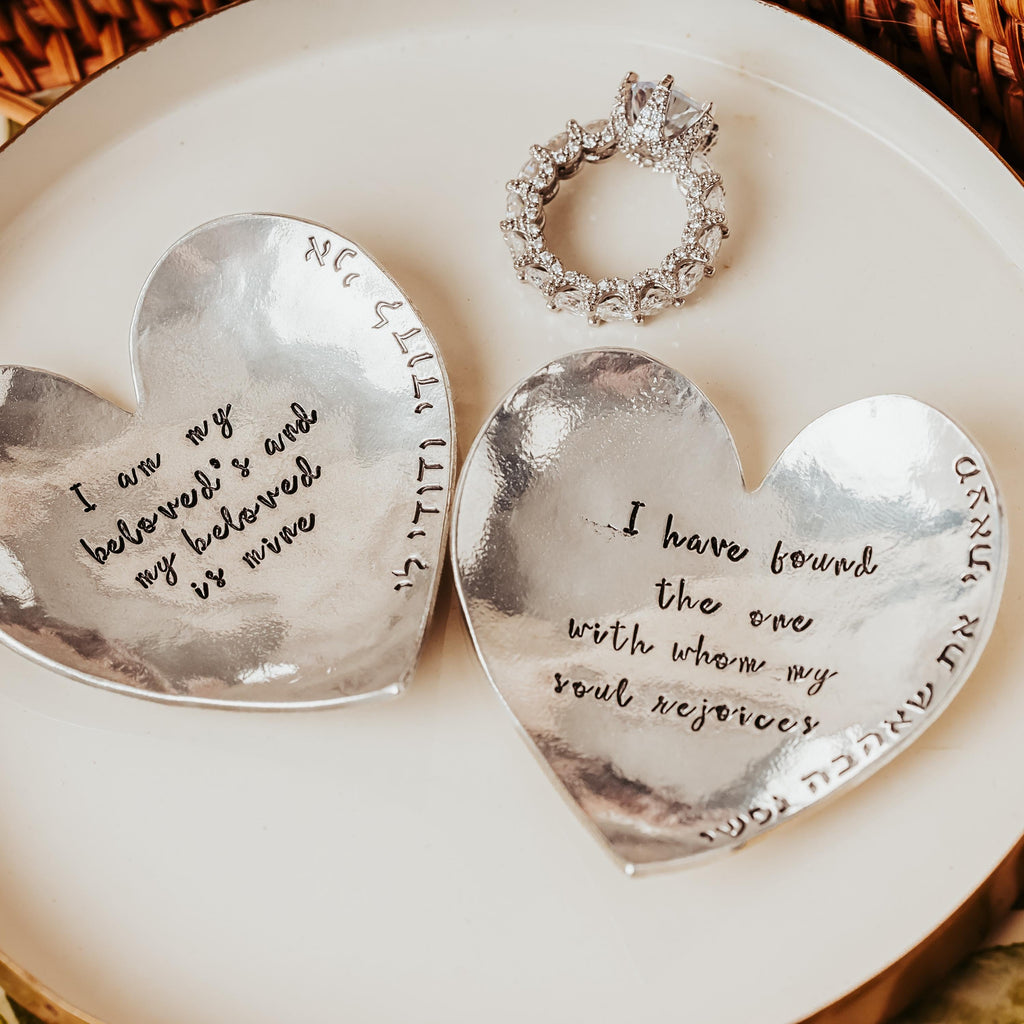 Song of Solomon Heart Shaped Pewter Ring Dish for Bride and Groom