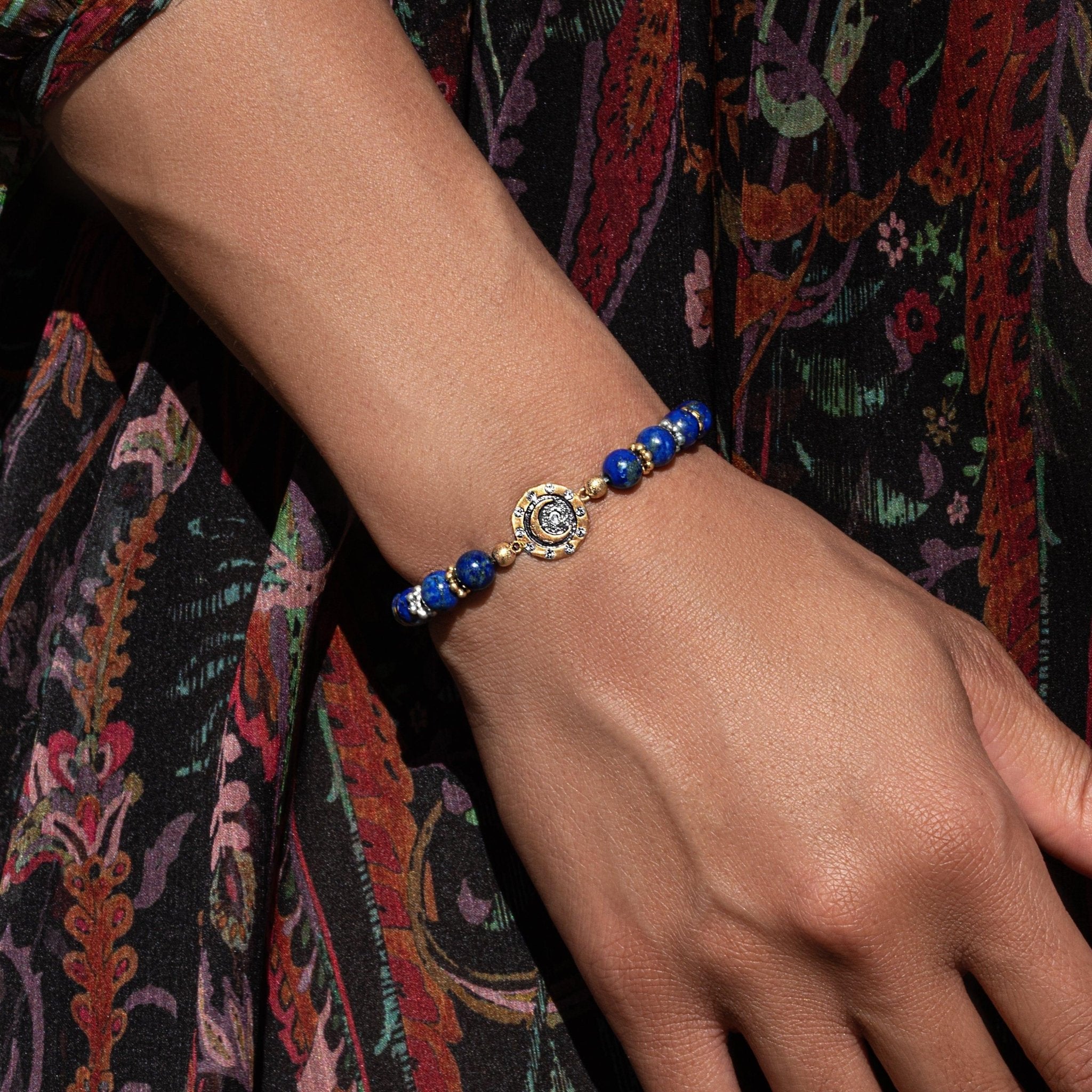 Illuminating Energy - Lapis Moon Charm Bracelet - Che Cose Belle