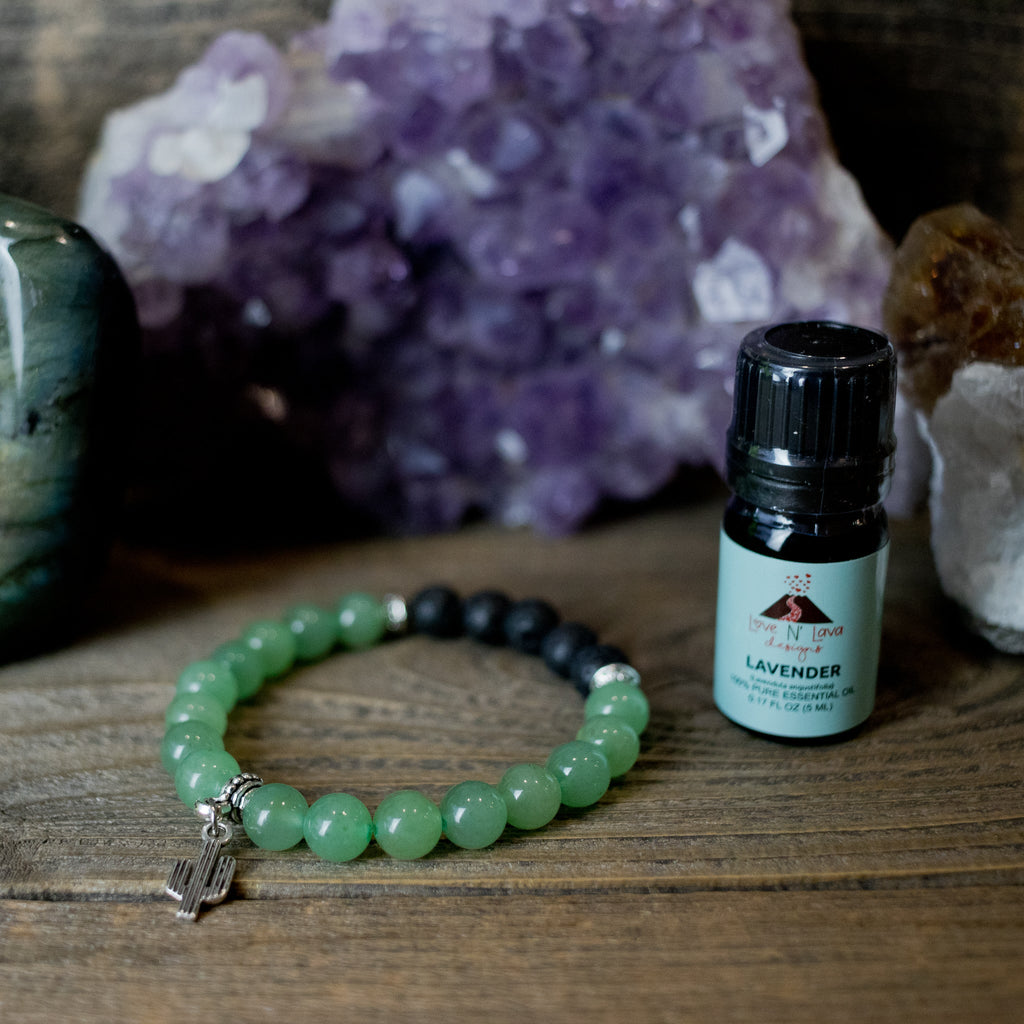 Green Aventurine Cactus Aromatherapy Essential Oil Diffuser Bracelet (8mm beads)