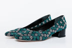 The Doha Turqoise Glitter Leather Block Pump Women Shoe