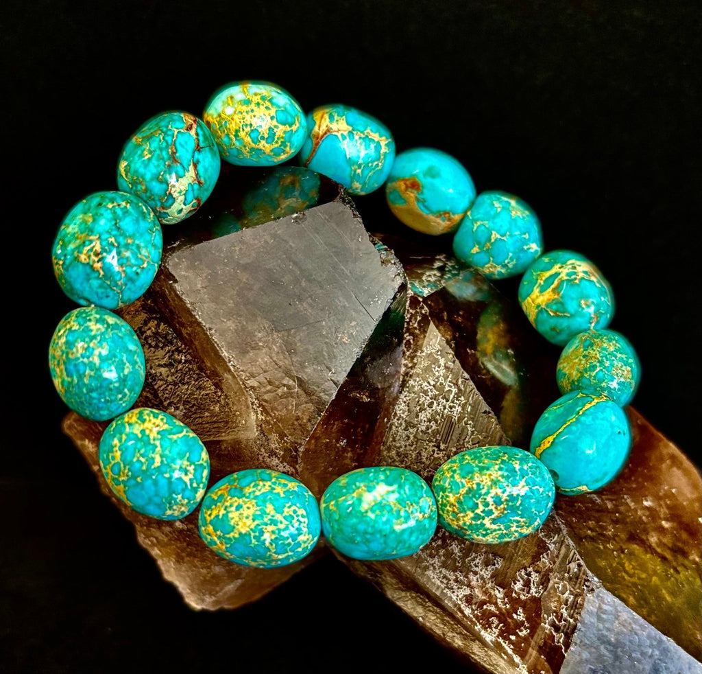 Imperial Jasper Nugget Stretch Bracelet — Natural Turquoise Green Jasper Statement Bracelet (Medium to Large Wrists) - Che Cose Belle