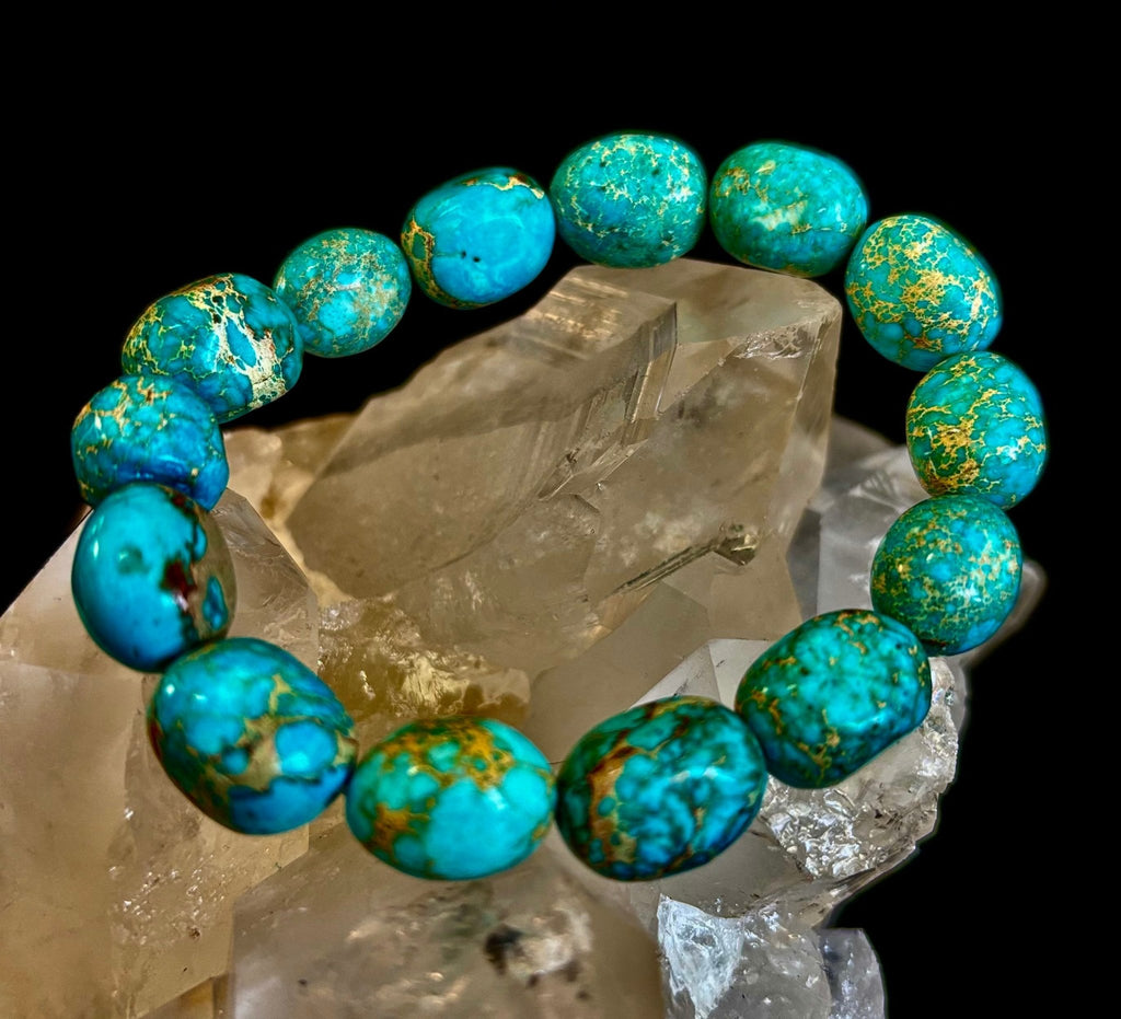 Imperial Jasper Nugget Stretch Bracelet — Natural Turquoise Green Jasper Statement Bracelet (Medium to Large Wrists) - Che Cose Belle