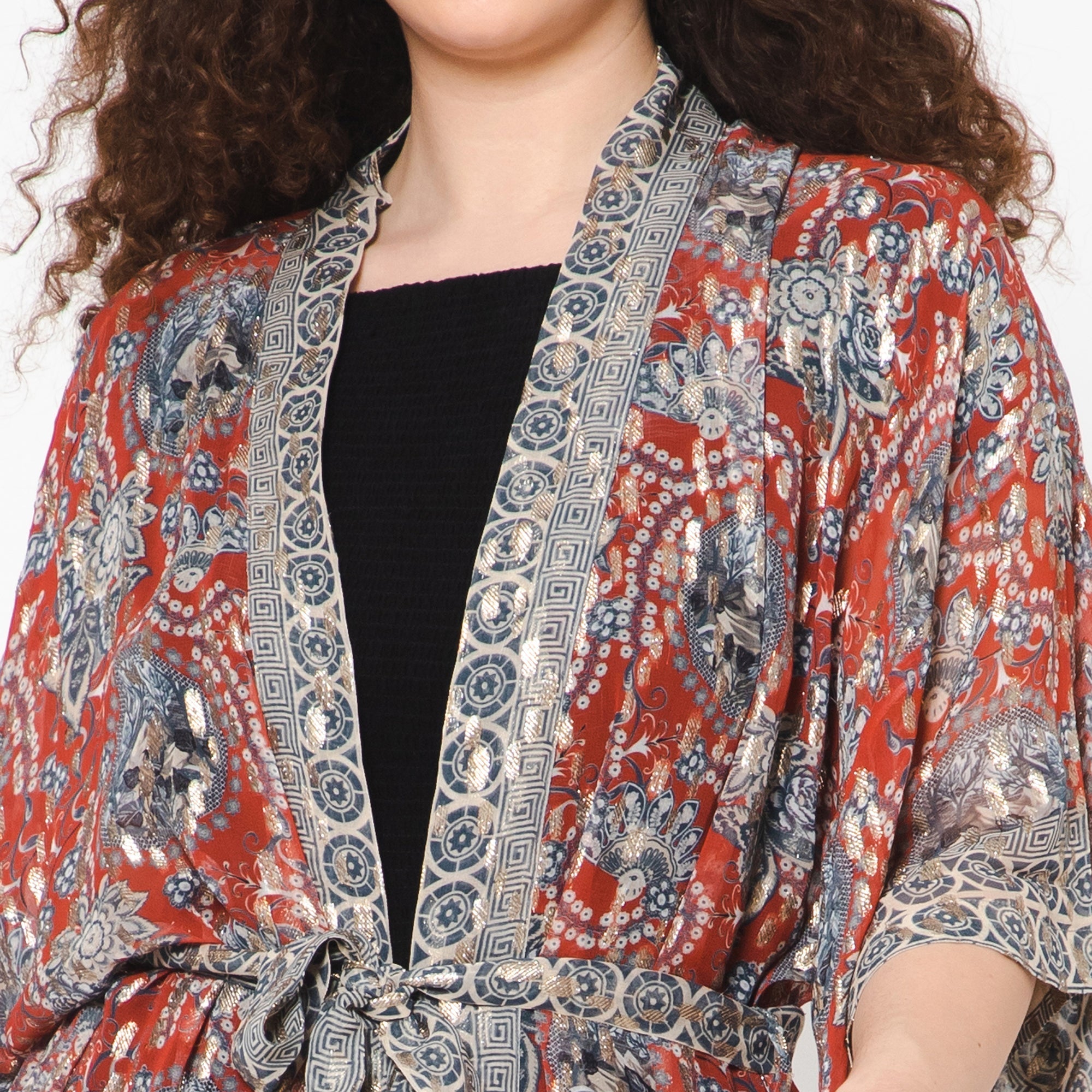 Impressionist Print Lurex Kimono - Crimson Grey - Che Cose Belle