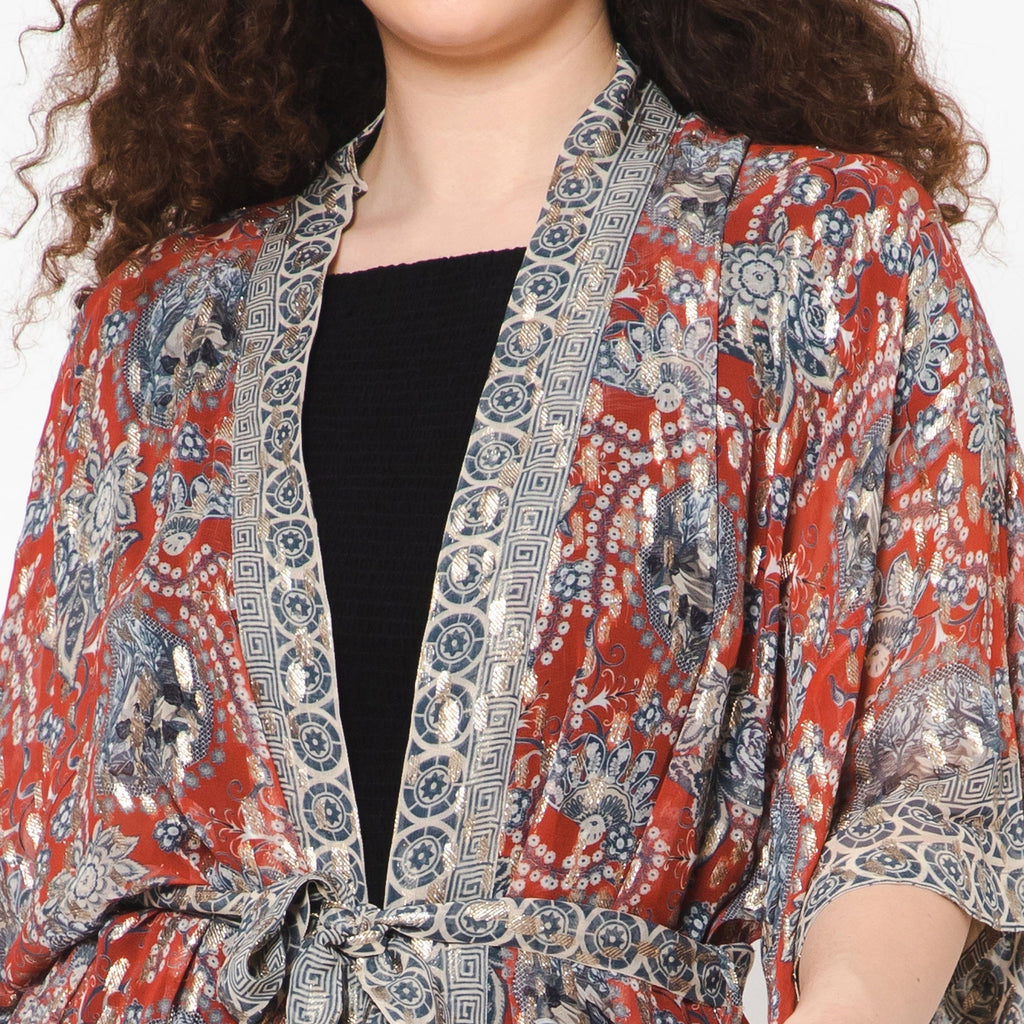 Impressionist Print Lurex Kimono - Crimson Grey - Che Cose Belle