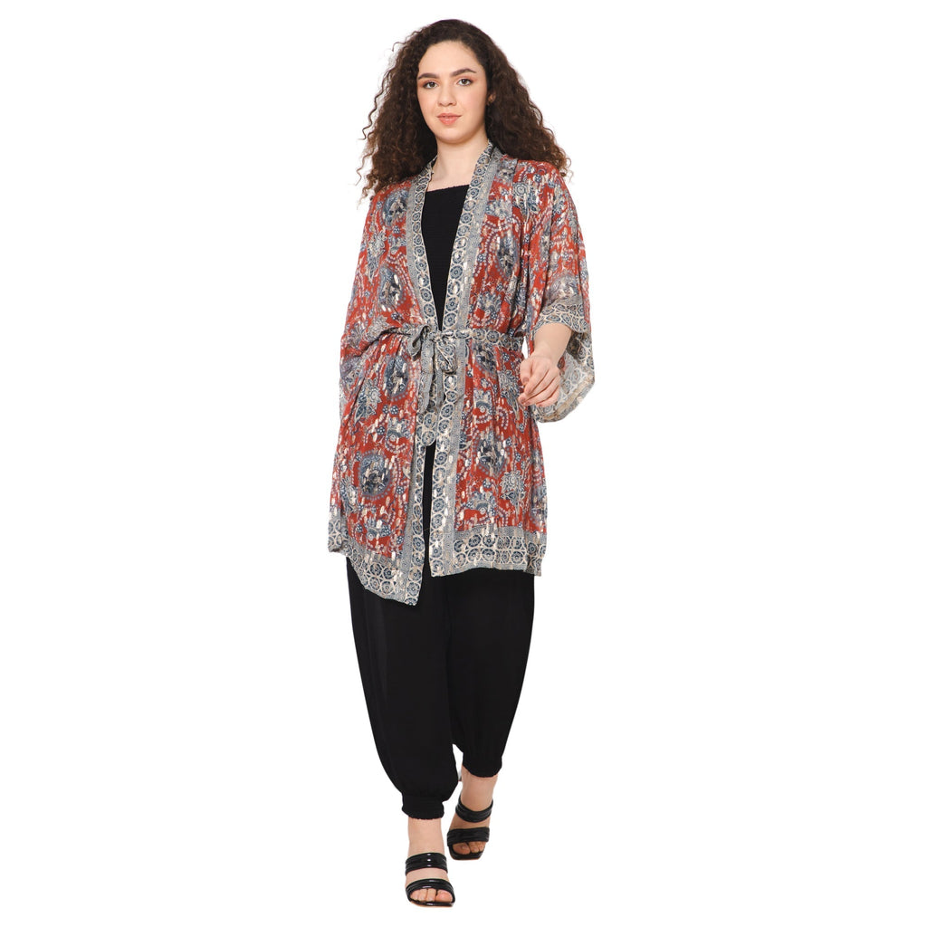 Impressionist Print Lurex Kimono - Crimson Grey - Che Cose Belle