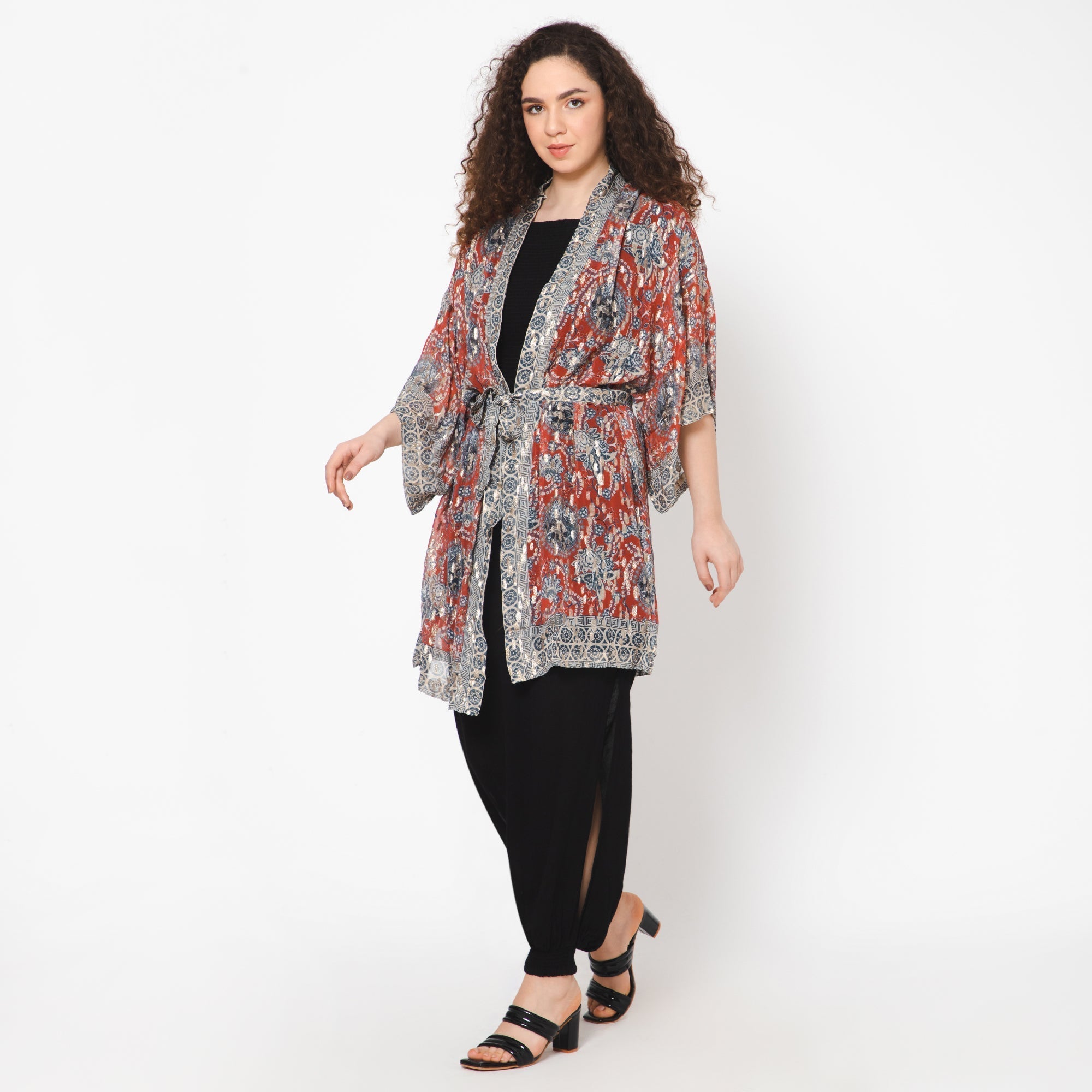 Impressionist Print Lurex Kimono - Crimson Grey - Che Cose Belle