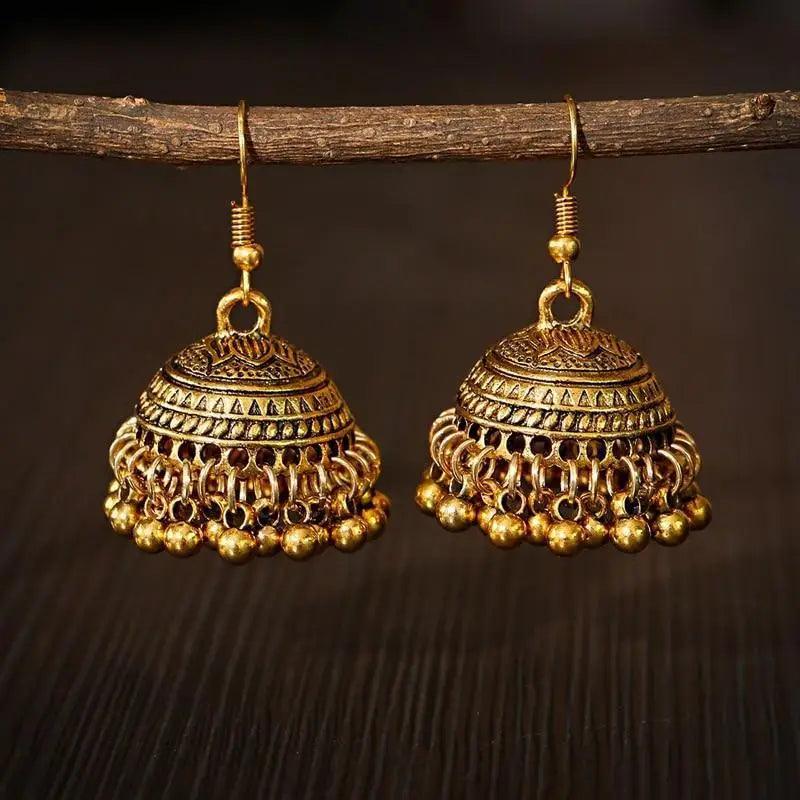 Indian Jhumka Jhumki Ethnic Dangle Earring Sets for Women Vintage Silver Gold Long Tassel Bell Drop Earrings Boho Jewelry Ethnic Silver Color Dangle Earrings For Women Drop Tassel Earrings for Women Bohemian Party Gift - Che Cose Belle