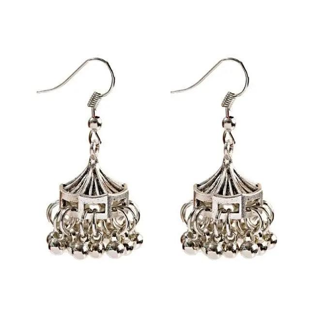 Indian Jhumka Jhumki Ethnic Dangle Earring Sets for Women Vintage Silver Gold Long Tassel Bell Drop Earrings Boho Jewelry Ethnic Silver Color Dangle Earrings For Women Drop Tassel Earrings for Women Bohemian Party Gift - Che Cose Belle