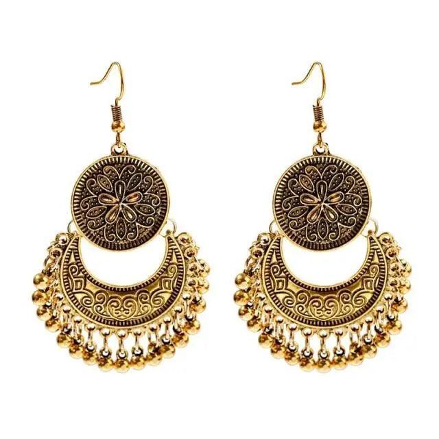 Indian Jhumka Jhumki Ethnic Dangle Earring Sets for Women Vintage Silver Gold Long Tassel Bell Drop Earrings Boho Jewelry Ethnic Silver Color Dangle Earrings For Women Drop Tassel Earrings for Women Bohemian Party Gift - Che Cose Belle