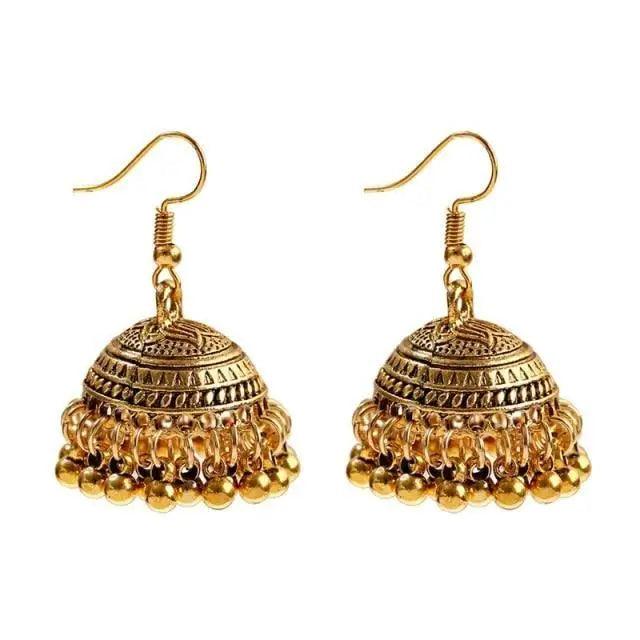 Indian Jhumka Jhumki Ethnic Dangle Earring Sets for Women Vintage Silver Gold Long Tassel Bell Drop Earrings Boho Jewelry Ethnic Silver Color Dangle Earrings For Women Drop Tassel Earrings for Women Bohemian Party Gift - Che Cose Belle