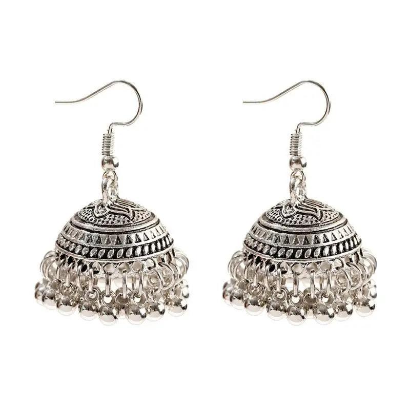 Indian Jhumka Jhumki Ethnic Dangle Earring Sets for Women Vintage Silver Gold Long Tassel Bell Drop Earrings Boho Jewelry Ethnic Silver Color Dangle Earrings For Women Drop Tassel Earrings for Women Bohemian Party Gift - Che Cose Belle