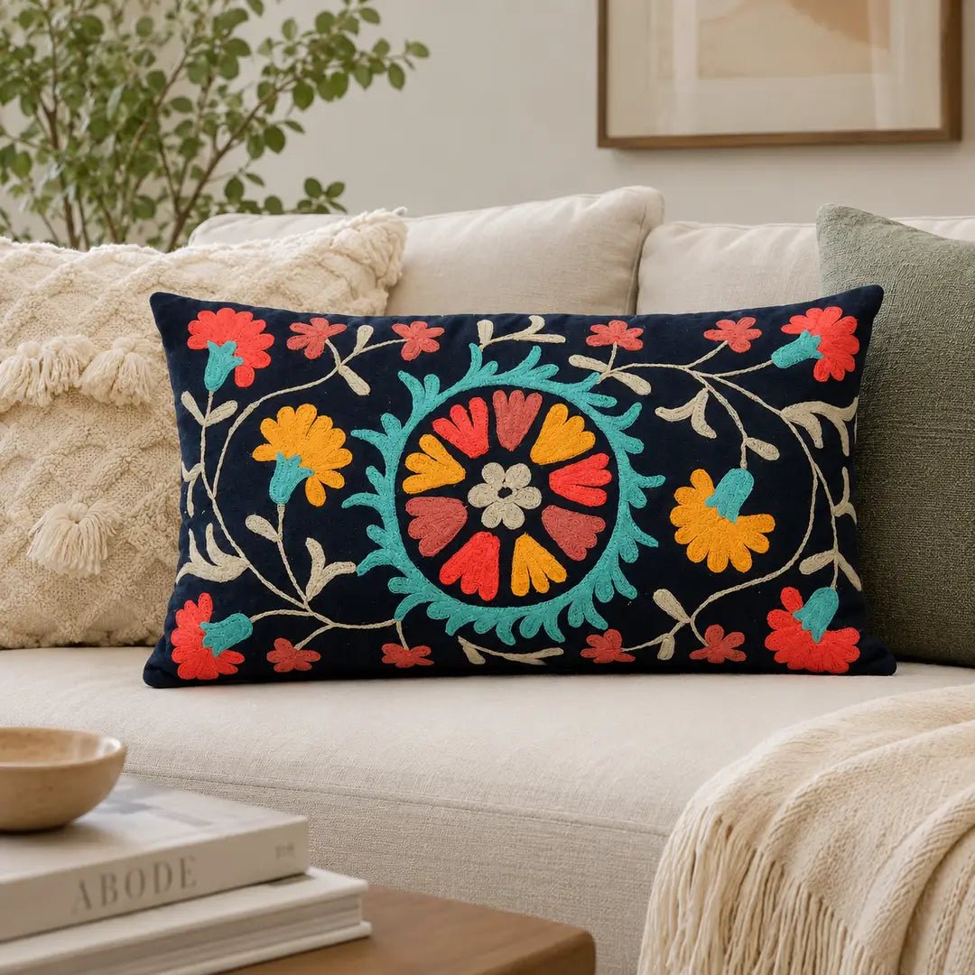 Indigo Artisan Aari Pillow | Cotton Fabric | 24x14" - Che Cose Belle