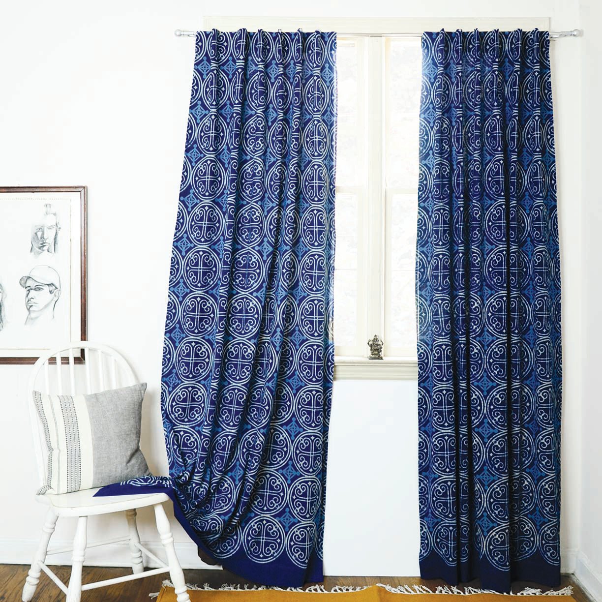 Indigo Cotton Curtain, Eco - Friendly Window Panel - Greece - Che Cose Belle