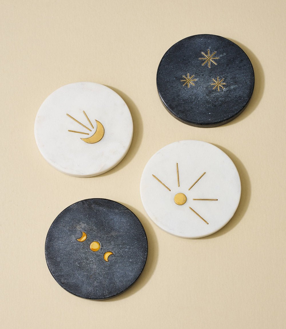 Indukala Moon Phase Marble Coasters - Black, White, Set of 4 - Che Cose Belle